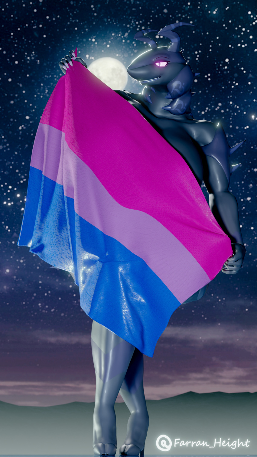 &lt;3 3d_(artwork) 5_fingers absurd_res antennae_(anatomy) anthro arthropod big_breasts biped bisexual_pride_colors breasts carapace colored_nails digital_media_(artwork) exoskeleton eyebrows eyelashes farran_height_(artist) female fingernails fingers flag flag_(object) glowing glowing_eyes happy hi_res high_heeled_feet high_heels holding_flag holding_object lgbt_pride moon myriapod nails night nintendo nude organic_high_heels outside pink_eyes pink_nails pinup pok&eacute;mon pok&eacute;mon_(species) pose pride_color_flag pride_colors scolipede sharp_nails smile solo standing star tasteful_nudity teeth trinity_(farran_height) video_games
