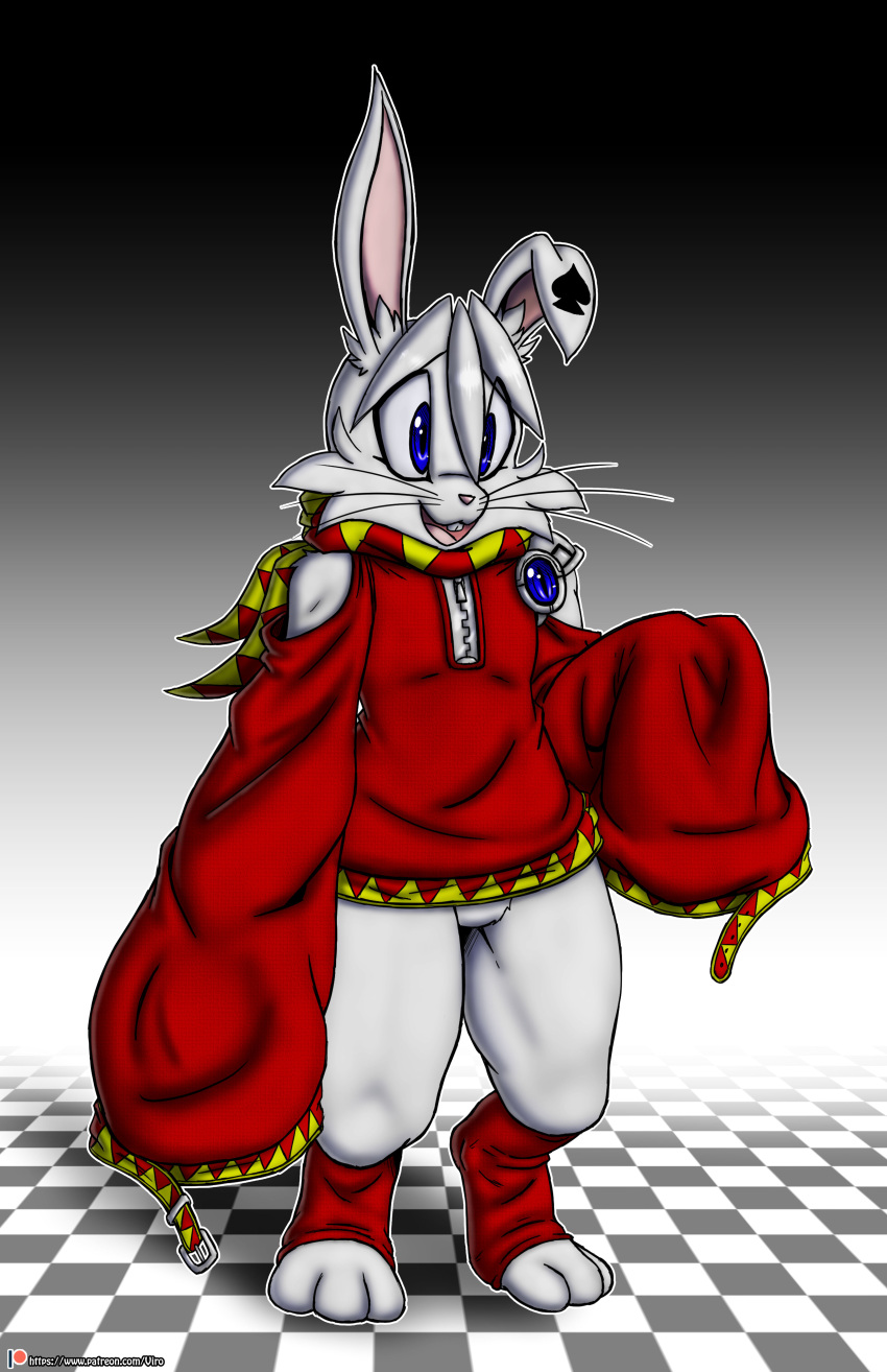 &spades; absurd_res anthro blue_eyes clothing digital_media_(artwork) fur hair hi_res jolly_von_rabbit lagomorph leporid male mammal open_mouth rabbit scarf solo suit_symbol viroveteruscy whiskers white_body white_fur white_hair world_gates