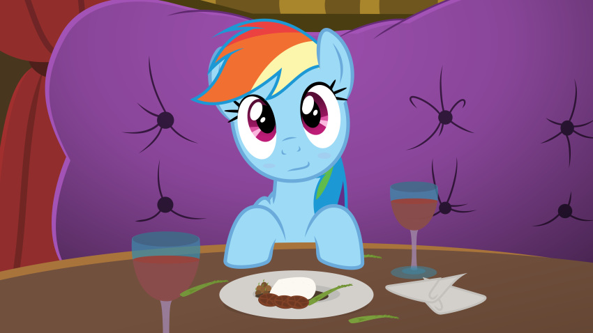 absurd_res alcohol beverage container cup cute_expression dinner dinner_date drinking_glass equid equine female feral first_person_view friendship_is_magic glass glass_container glass_cup hasbro hi_res horse looking_at_viewer mammal my_little_pony pegasus pony rainbow_dash_(mlp) sitting smile sollace solo waifu wine wine_glass wings