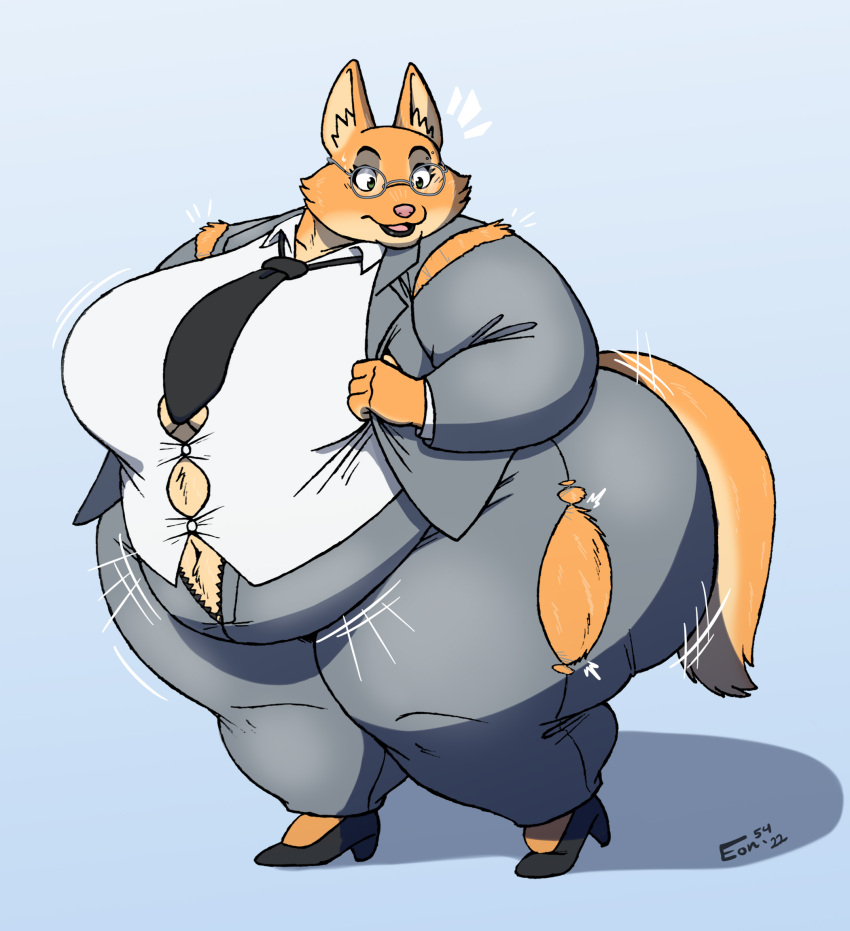 2022 anthro belly big_belly big_breasts big_butt black_lips breasts butt canid canine clothed clothing diane_foxington digital_media_(artwork) dreamworks eon54 eyewear female fox fur glasses green_eyes hi_res huge_butt lips mammal morbidly_obese morbidly_obese_anthro morbidly_obese_female navel obese obese_anthro obese_female open_mouth overweight overweight_anthro overweight_female piercing pink_nose simple_background solo suit surprised_expression the_bad_guys thick_thighs torn_clothing unzipped unzipped_pants wide_hips