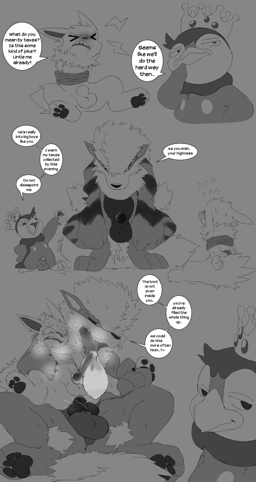 absurd_res anal anal_penetration animal_genitalia animal_penis anthro arcanine avian bdsm bondage bound breath_cloud canid canine canine_penis comic condom dialogue eeveelution feral filled_condom flaccid fully_sheathed genitals group hi_res jetta_the_jolteon jolteon male male/male mammal miau nintendo penetration penis piplup pok&eacute;mon pok&eacute;mon_(species) prince_waddle questionable_consent restraints rope rope_bondage sexual_barrier_device sheath text trio video_games wearing_condom