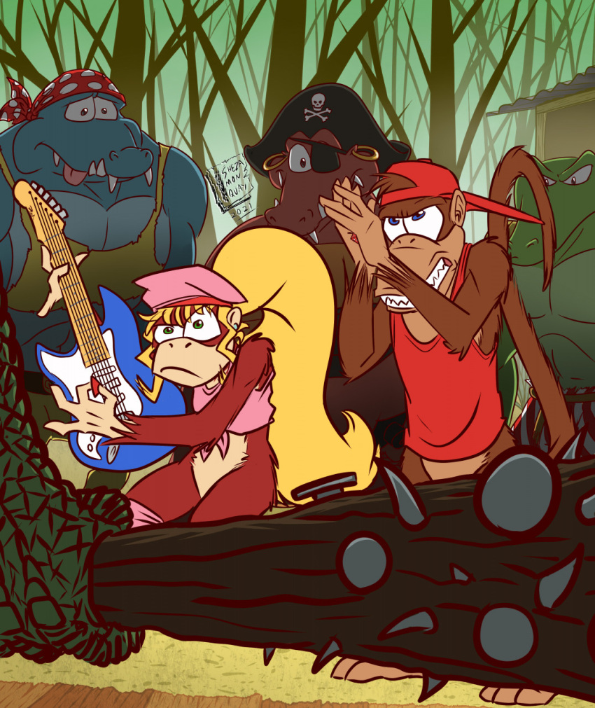 alligator alligatorid crocodile crocodilian crocodylid diddy_kong dixie_kong dk donkey_kong_(series) donkey_kong_country_2 el_dorado haplorhine hi_res kannon_(donkey_kong) klomp klomp_the_kremling klubba kong kremling krusha mammal monkey nintendo parody primate reptile scalie shesamonkey video_games