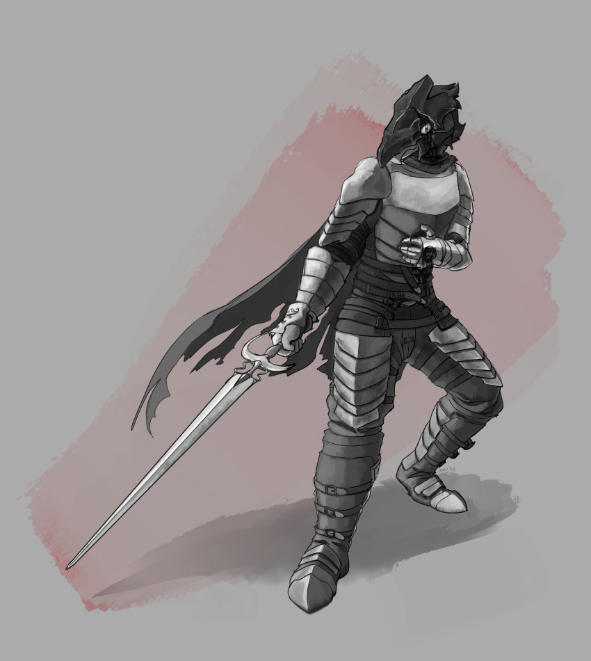 absurd_res accipitriform anthro armor avian bird blood bodily_fluids damaged_armor damaged_clothing elden_ring fromsoftware hi_res male melee_weapon monochrome painting_(artwork) revertigo simple_background solo sword traditional_media_(artwork) video_games vulture weapon wounded