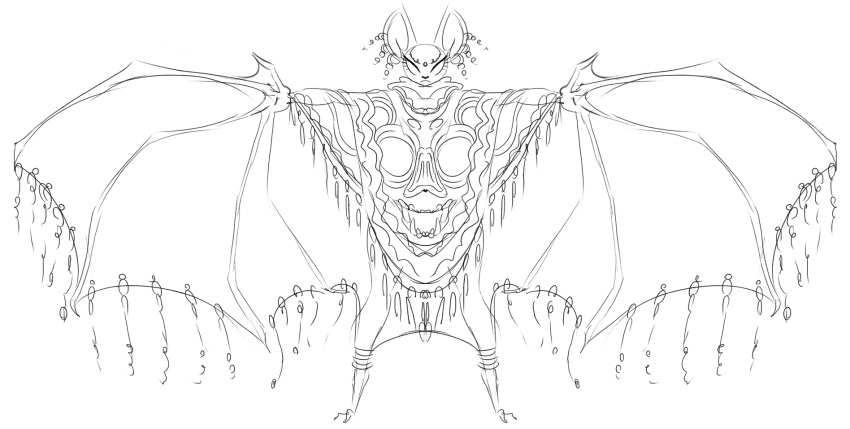 2022 anthro black_and_white chiropteran clothed clothing digital_drawing_(artwork) digital_media_(artwork) ear_piercing ear_ring eyelashes female full-length_portrait hi_res mammal membrane_(anatomy) membranous_wings monochrome piercing poncho portrait sarape sketch solo standing sunibee wings