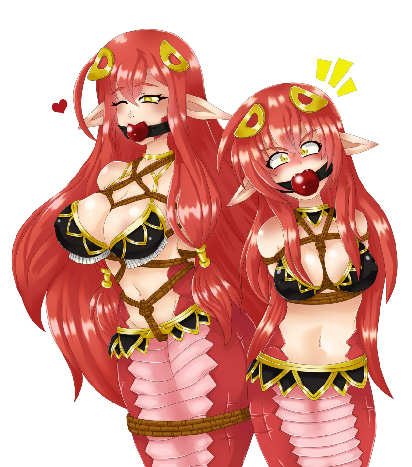 absurd_res apode ball_gag bdsm big_breasts blush bondage bound breasts crotch_rope daughter draconcopode duo female gag gagmanzx hi_res lamia legless looking_at_viewer miia's_mother_(monster_musume) miia_(monster_musume) monster_girl_(genre) monster_musume mother mother_and_child mother_and_daughter one_eye_closed parent parent_and_child reptile restraints rope rope_bondage rope_harness scalie serpentine snake split_form wink
