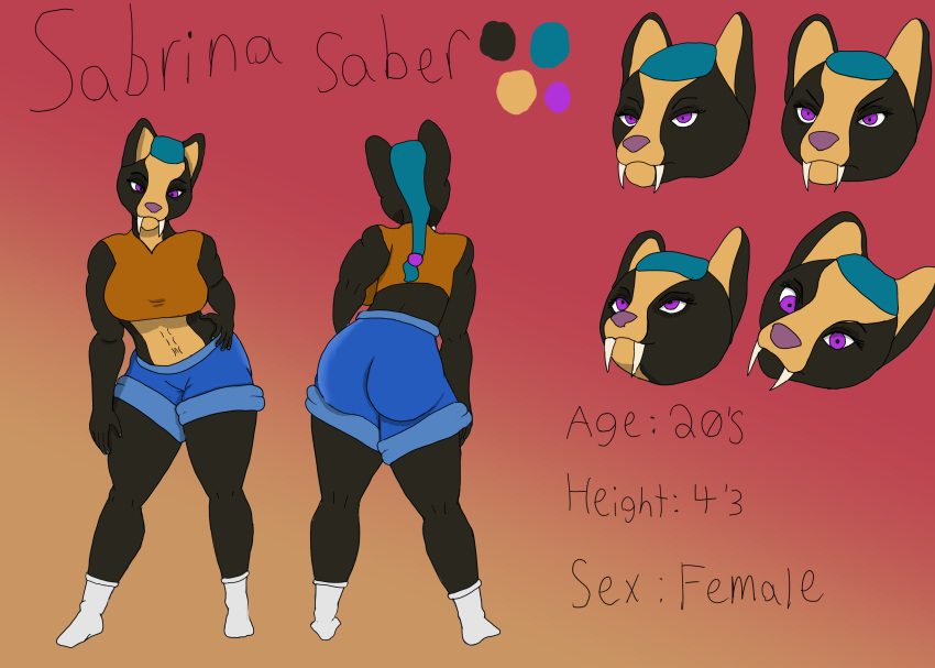 absurd_res anthro big_breasts big_butt breasts butt felid female hi_res machairodontine mammal model_sheet sabertooth_(disambiguation) sabrina short solo thick_thighs wide_hips wild_inhibitions