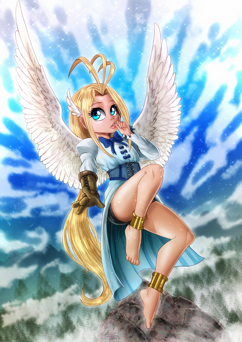 absurdres blonde_hair blue_eyes bluewolfartista fantasy firo_(tate_no_yuusha_no_nariagari) flat_chest highres self_upload tate_no_yuusha_no_nariagari wings