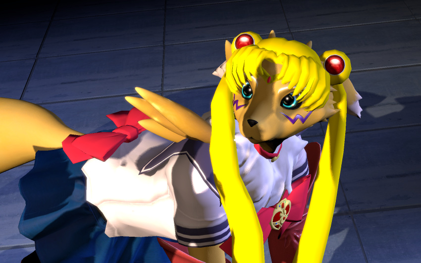 &lt;3 3d_(artwork) all_fours anthro armwear bandai_namco black_nose black_sclera blonde_hair blue_eyes bottomwear bow_tie bridal_gauntlets choker clothed clothing crown digimon digimon_(species) digital_media_(artwork) dipstick_ears erection facial_markings female front_view genitals hair head_markings hi_res humanoid_genitalia humanoid_penis jewelry kespr long_hair looking_at_another looking_at_genitalia looking_at_penis markings meme multicolored_ears neck_tuft necklace offscreen_character open_mouth penis penis_silhouette renamon sailor_moon_(character) sailor_moon_(series) sailor_moon_redraw_challenge school_uniform shoulder_tuft skirt solo tiara tuft twintails_(hairstyle) uniform yellow_body