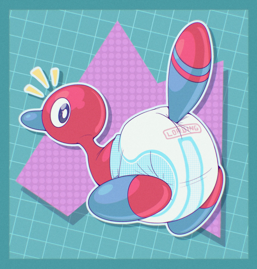 ambiguous_gender cuddlehooves diaper feral floating hi_res loading loading_bar looking_back nintendo pok&eacute;mon pok&eacute;mon_(species) porygon2 raised_tail solo surprise video_games