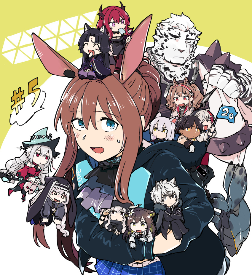 6+boys 6+girls ^_^ absurd_res accessory amiya_(arknights) angelina_(arknights) animal_ears animal_humanoid arknights armor bandage bangs black_cloak black_clothing black_dress black_headwear black_jacket black_necktie black_shirt black_suit black_topwear blonde_hair blue_clothing blue_headwear blush bodily_fluids braided_hair breasts brown_hair canid canid_humanoid chain_necklace chibi cleavage cloak closed_mouth clothed clothing coat commentary_request crossed_arms crossed_legs dark_body dark_skin dog_ears dress elysium_(arknights) eyebrow_through_hair eyebrows eyes_closed felid female flag flower flower_in_hair folinic_(arknights) food food_in_mouth formal frown fur-trimmed_coat fur_trim gloves gradient_hair green_background grey_eyes grey_hair habit hair hair_accessory handwear happy hat headband headgear headwear hi_res highlights_(coloring) holding_(disambiguation) holding_flag holding_object hood hood_lift hooded_cloak hooded_jacket horn horns_through_hood humanoid hypergryph infection_monitor_(arknights) jacket kitano_(terabecause) kneeling lagomorph lagomorph_humanoid leporid_humanoid light_smile long_hair looking_at_another looking_at_viewer looking_down looking_to_the_side male mammal mammal_humanoid mountain_(arknights) mouse_ears multicolored_hair necktie number_sign official_alternate_costume open_clothing open_coat open_mouth open_topwear pantherine parted_bangs parted_lips partially_clothed plant popsicle purple_eyes rabbit_ears rabbit_humanoid raised_hand red_clothing red_dress red_eyes red_hair saga_(arknights) scar scar_across_eye scavenger_(arknights) seiza sharp_teeth shining_(arknights) shirt shoulder_armor silverash_(arknights) simple_background sitting sitting_on_person skadi_(arknights) skadi_the_corrupting_heart_(arknights) smile specter_(arknights) speech_bubble spiked_armor spikes spiral_eyes spoken_number studio_montagne suit surtr_(arknights) sweat teeth thorns_(arknights) tiger topwear torn_cloak torn_clothing training_pincerbeast_(arknights) translucent translucent_hair twintails_(disambiguation) unamused upper_teeth video_games waving_flag white_background white_clothing white_coat white_flower white_gloves white_handwear white_topwear yellow_eyes