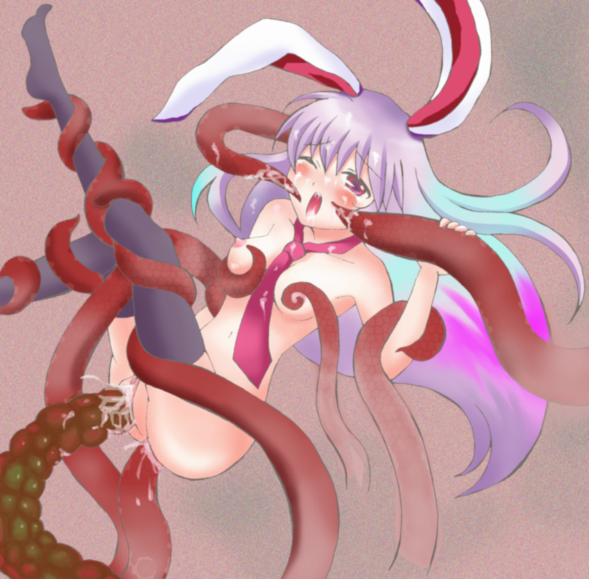 absurdres anal animal_ears bad_anatomy breasts bunny_ears highres nipples reisen_udongein_inaba small_breasts solo tentacle_sex tentacles thighhighs touhou vaginal