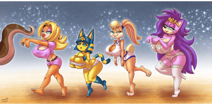 abstract_background animal_crossing ankha_(animal_crossing) anthro ape areola areola_slip barely_visible_genitalia barely_visible_pussy bent_over big_areola big_breasts bikini blonde_hair blue_eyes blush bra breasts brown_body brown_fur butt candy_kong cleavage clothed clothing crossover donkey_kong_(series) eulipotyphlan eyelashes eyeshadow felid feline female front_view fur furry furry_only garter_straps genitals hair haplorhine hedgehog hi_res huge_breasts invalid_tag kong lagomorph legwear leporid lips lipstick lola_bunny long_hair looking_at_viewer looney_tunes makeup mammal michiyoshi micro_bikini mind_control nintendo nipple_outline panties pink_lipstick primate pussy queen_aleena_hedgehog rabbit sega signature smile solo sonic_the_hedgehog_(series) sonic_underground space_jam stockings swimwear thick_lips thick_thighs tongue tongue_out underwear video_games warner_brothers wide_hips