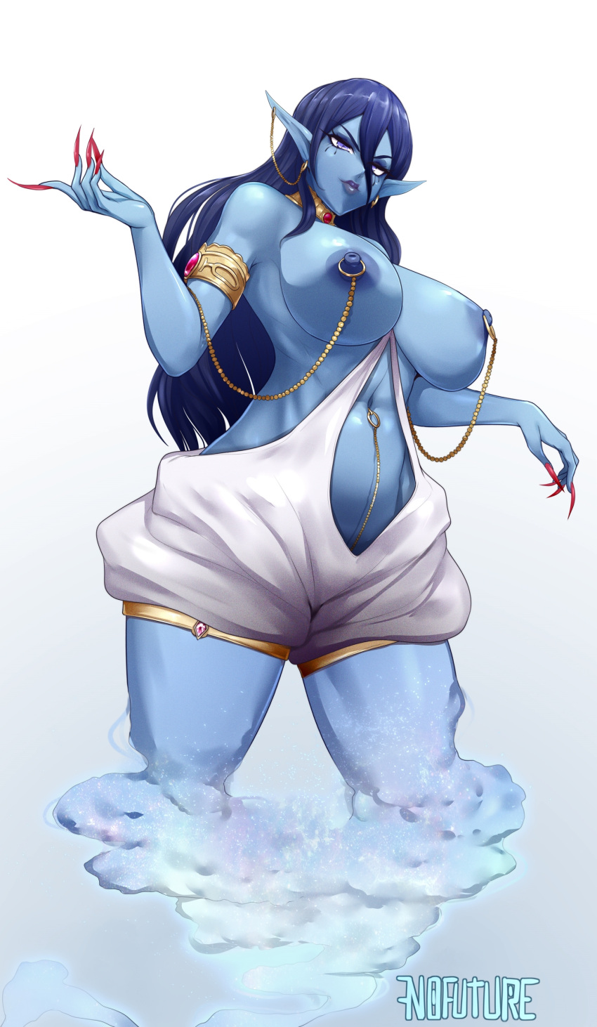 absurd_res blue_body blue_hair blue_skin female genie hair hi_res humanoid humanoid_pointy_ears jewelry long_nails magi:_the_labyrinth_of_magic nails navel navel_piercing nipple_chain nipple_piercing nipples nofuture not_furry paimon piercing solo