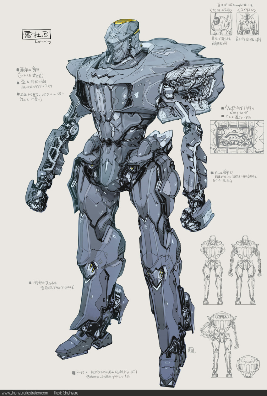 artist_name av-98_ingram_unit_2 brown_background character_sheet clenched_hands gundam highres kidou_keisatsu_patlabor mecha mobile_suit_gundam no_humans original robot rx-78-2 science_fiction shishizaru solo_focus standing translation_request web_address