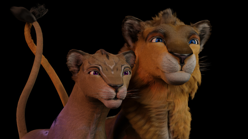 3d_(artwork) 3danimal 3dart 3dartwork 3dferal 3dlion bigcat digital_media_(artwork) duo felid feline female feral fur hair hi_res lion male male/female mammal pantherine realistic ruark