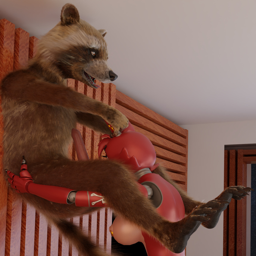 ahegao anal anthro breasts brown_body brown_fur canid canine duo ear_grab female five_nights_at_freddy's fox foxy_(fnaf) fur genitals guardians_of_the_galaxy hi_res holding_other looking_pleasured machine male male/female mammal marvel open_mouth oral paws penis piercing procyonid raccoon red_body rimming robot rocket_raccoon scottgames sex tawzy video_games