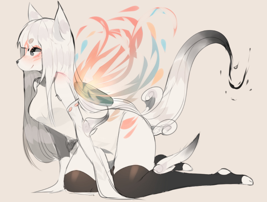 2018 amaterasu anthro bangs black_clothing black_footwear black_legwear black_socks black_thigh_highs black_thigh_socks breasts canid canine capcom clothed clothing deity digital_media_(artwork) eyelashes female footwear fredek666 fur grey_eyes hair legwear long_hair mammal simple_background socks solo thigh_highs thigh_socks video_games white_body white_fur white_hair ōkami