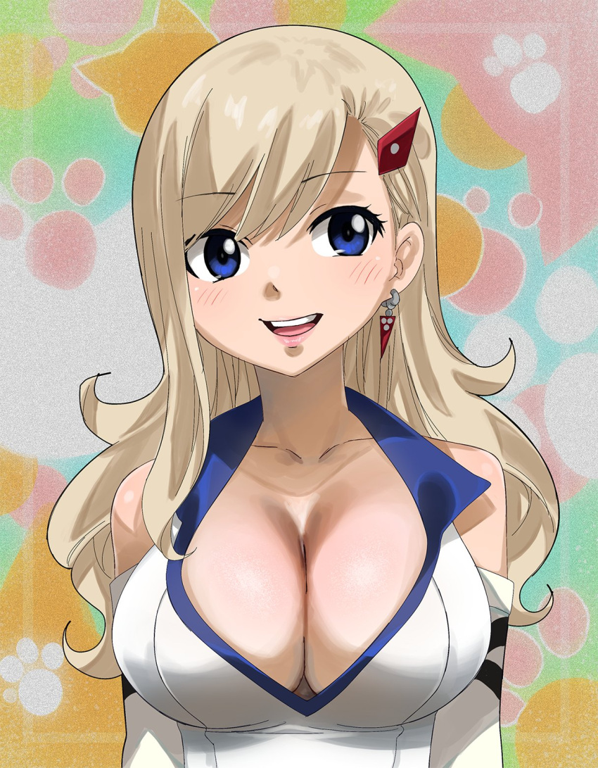 1girl blonde_hair blue_eyes blush breasts cleavage eden's_zero gaston18 hair_ornament highres jewelry large_breasts long_hair open_mouth rebecca_bluegarden