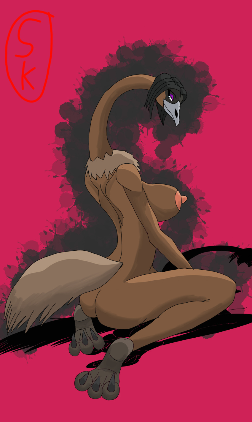 absurd_res anthro avian beak bird breasts butt claws crazy-fox emu feathers female hair hi_res ratite solo solo_focus