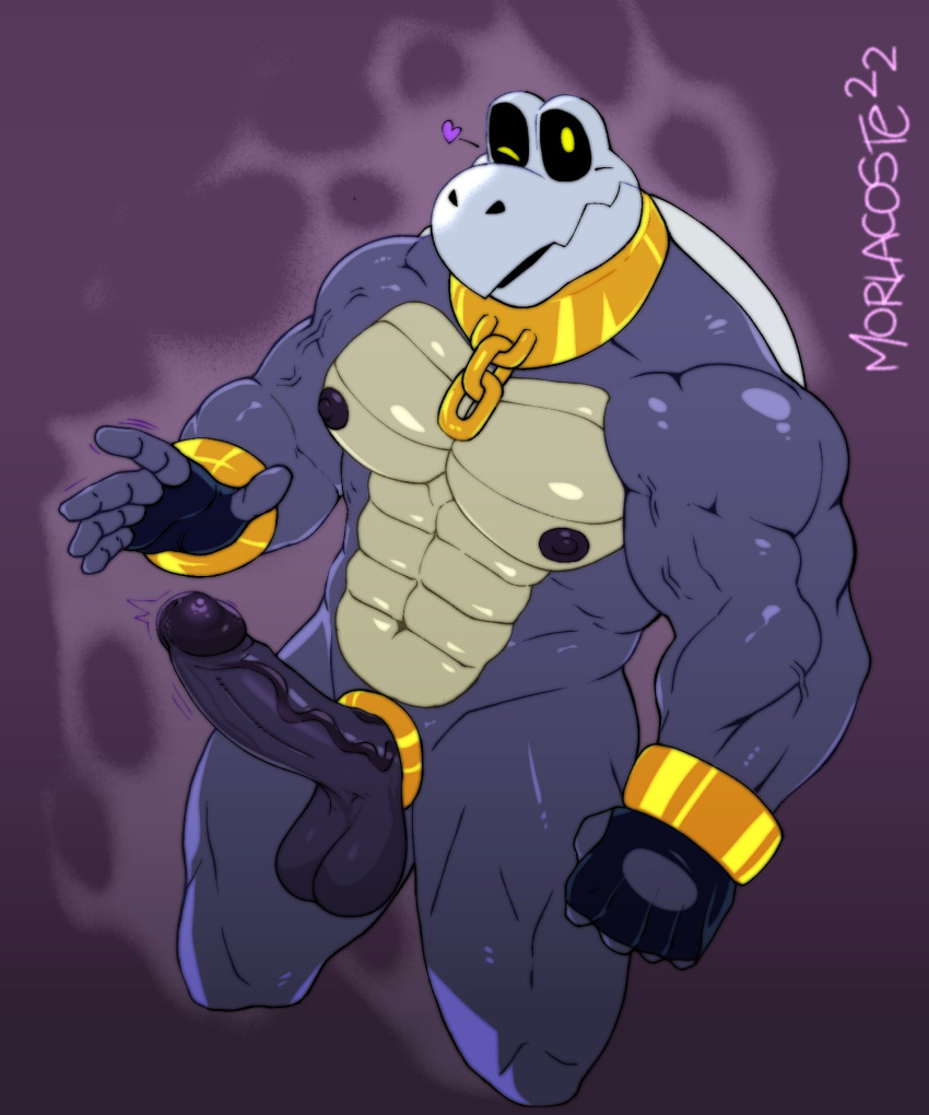 &lt;3 2022 abs accessory anthro balls biceps big_muscles big_penis bone bracelet chain clothing cock_ring collar dry_bones dry_himbones erection fan_character fingerless_gloves genitals gloves gold_(metal) handwear hi_res humanoid_genitalia humanoid_penis jewelry koopa koopa_troopa looking_at_viewer male mario_bros morlacoste muscular muscular_anthro muscular_male navel nintendo nipples non-mammal_balls non-mammal_nipples nude one_eye_closed pecs penis penis_accessory penis_jewelry purple_background scalie shell signature simple_background skull smile solo vein video_games wink