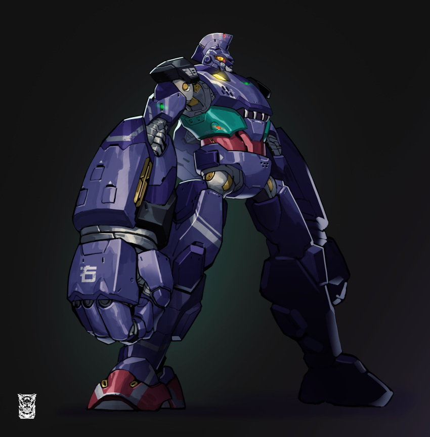 absurdres black_background clenched_hands highres korean_commentary looking_down mar10 mecha no_humans orange_eyes redesign robot science_fiction solo standing taiyou_no_shisha_tetsujin_28-gou tetsujin_28 tetsujin_28-gou