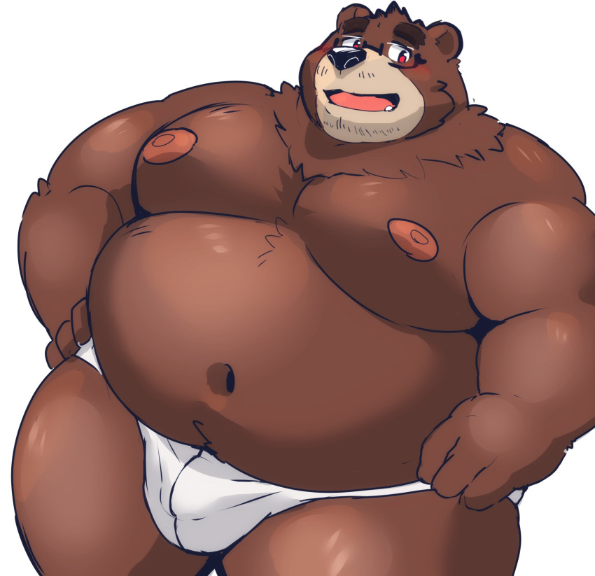 12beat13 2022 anthro belly big_belly black_nose brown_body hi_res humanoid_hands kemono male mammal mature_male moobs navel nipples overweight overweight_male simple_background solo ursid