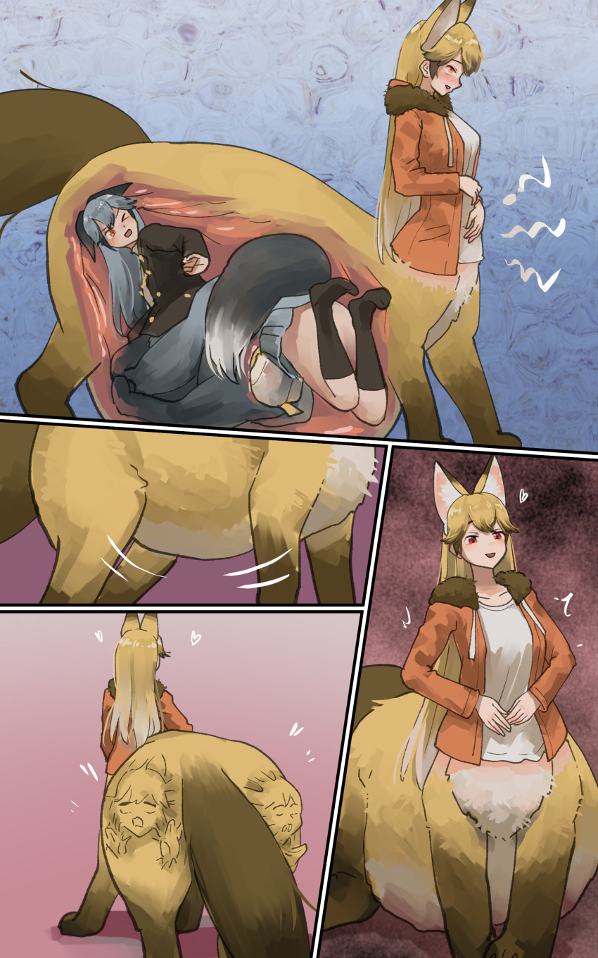 &lt;3 10:16 abdominal_bulge absorption_vore absurd_res alternate_species animal_humanoid anus blonde_hair blush bodily_fluids bottomwear breasts brown_body brown_fur canid canid_humanoid canid_taur canine canine_humanoid canine_taur clothing corpsmanwelt duo ezo_red_fox_(kemono_friends) feet_first female female/female forced fox fox_humanoid fox_taur fur genital_fluids genitals grey_body grey_fur grey_hair group hair head_first hi_res humanoid imprint kemono_friends mammal mammal_humanoid mammal_taur nude pussy pussy_juice recursive_vore red_fox_(kemono_friends) rumbling_stomach silver_fox_(kemono_friends) skirt smile standing surprise taur trio tug_of_war unbirthing vaginal vore