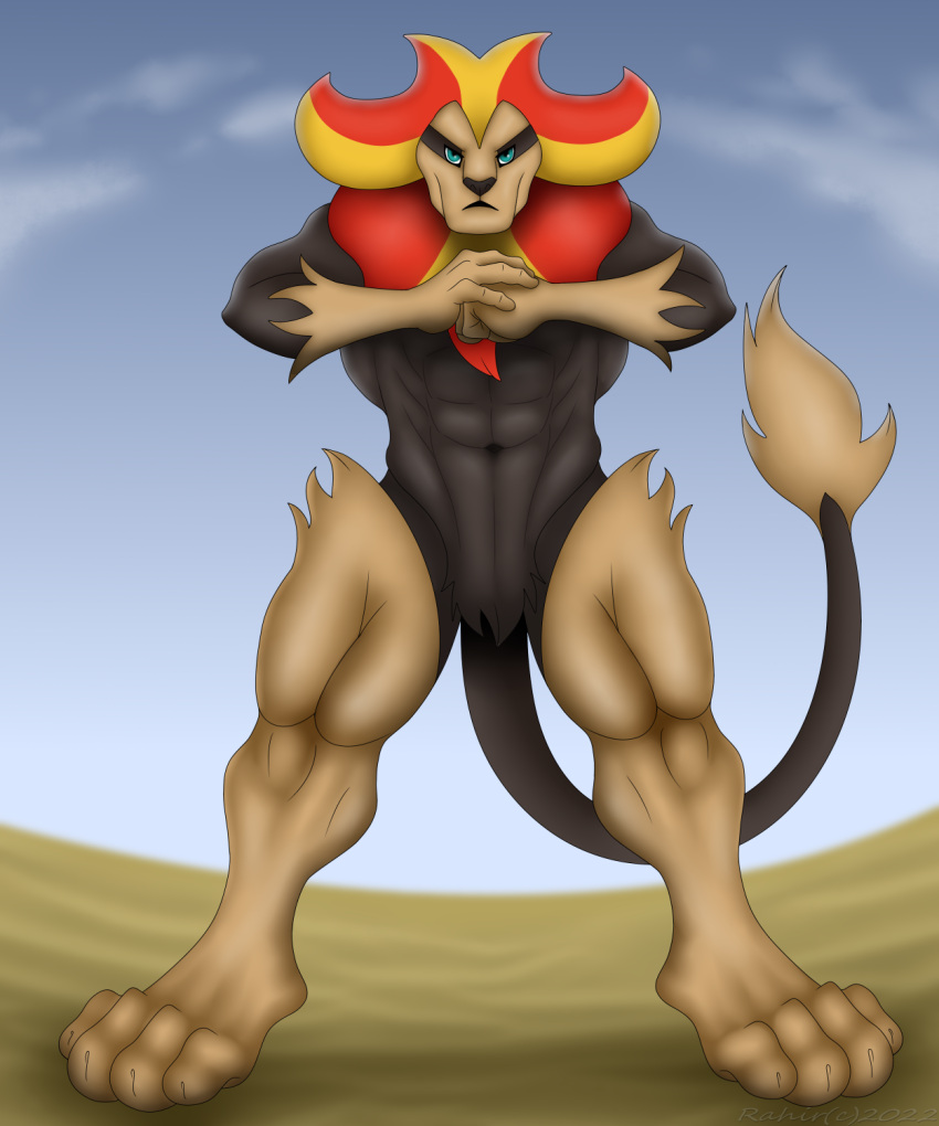 abs anthro athletic digital_media_(artwork) domestic_cat felid feline felis furry hi_res invalid_tag jacked male mammal muscular nintendo pok&eacute;mon pok&eacute;mon_(species) pyroar quads shredded video_games