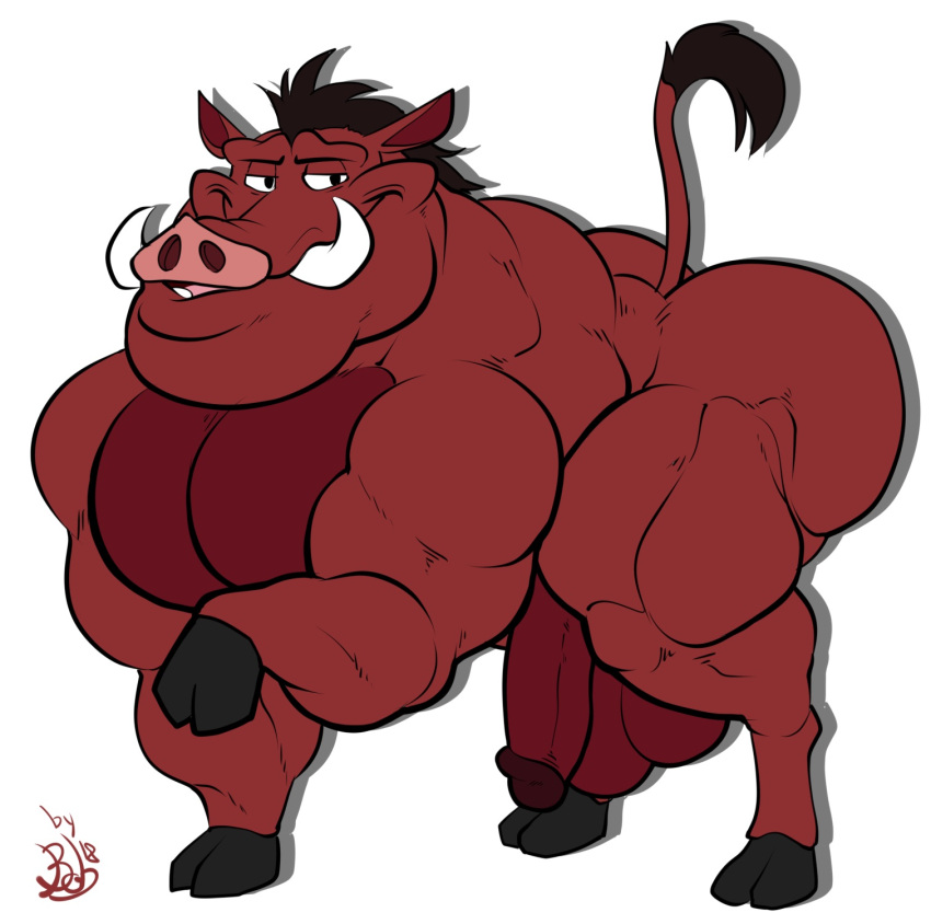 balls bedroom_eyes biceps big_butt bobthetanuki butt disney feral genitals hi_res male mammal muscular narrowed_eyes pecs penis pumbaa seductive solo suid suina sus_(pig) tail the_lion_king tusks wild_boar