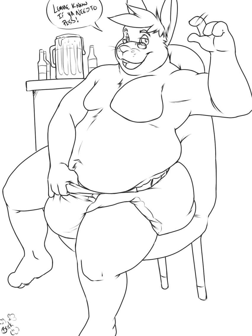 anthro belly big_belly brickoven chair dialogue diaper eyewear furniture glasses hi_res lagomorph leporid male mammal muscular muscular_male overweight overweight_male rabbit sitting solo strongfat text whiskers