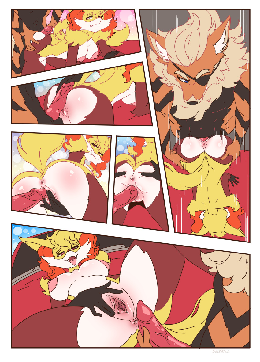 absurd_res all_fours animal_genitalia animal_penis anthro anus arcanine bedroom_eyes bird's-eye_view breasts butt butt_grab canine_penis car cock_resting comic delphox docdraw_(artist) doggystyle duo eye_patch eyewear female from_behind_position genitals hand_on_butt hi_res high-angle_view hip_grab holding_penis knot looking_back lying male male/female motion_lines narrowed_eyes nintendo nipples on_back penetration penis pok&eacute;mon pok&eacute;mon_(species) presenting presenting_pussy pussy seductive sex spread_butt spread_legs spread_pussy spreading steele_o'connell tongue tongue_out vaginal vaginal_penetration vehicle video_games