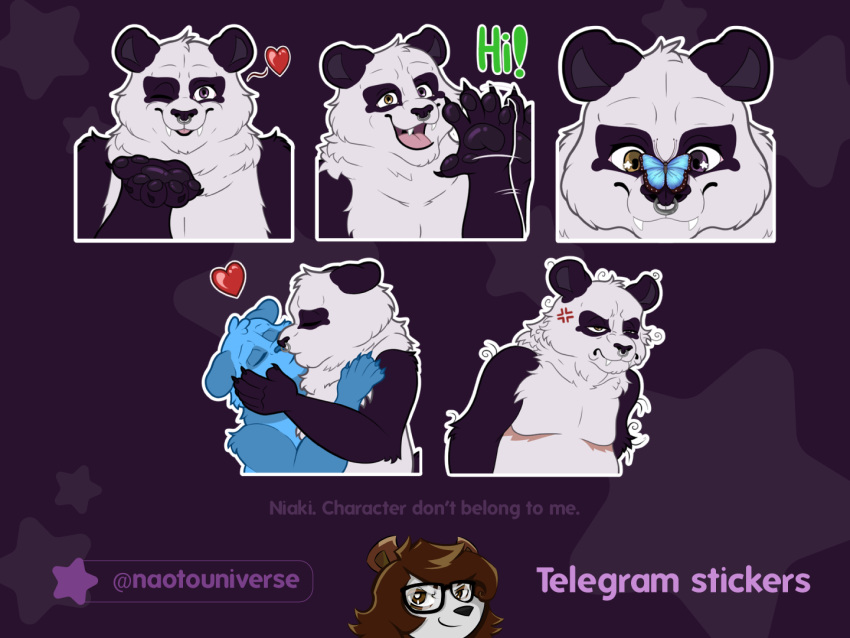 angry anthro arthropod bear blowing_kiss butterfly giant_panda humanoid insect kissing lepidopteran male mammal naoto solo sticker sticker_pack stickers telegram telegram_sticker telegramstickers