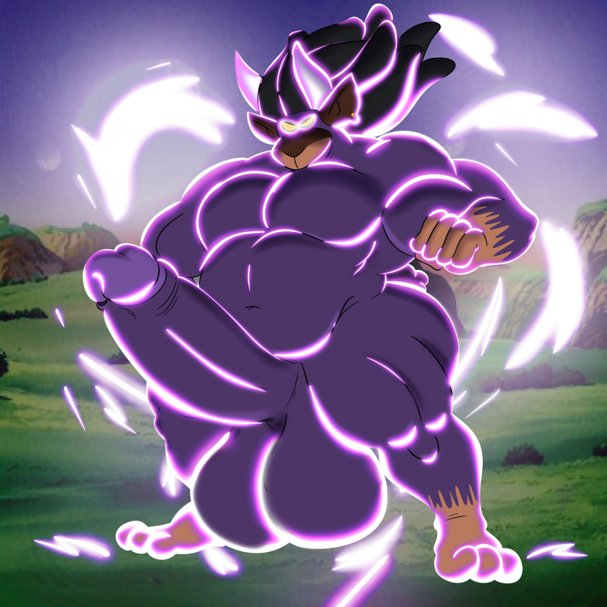 absurd_res anthro balls big_balls big_butt big_penis butt dragon_ball genitals glowing glowing_body gusher_(possbooty) hi_res huge_balls huge_penis humanoid hyper hyper_balls hyper_genitalia hyper_penis male musclegut muscular penis possbooty power-up slightly_chubby solo