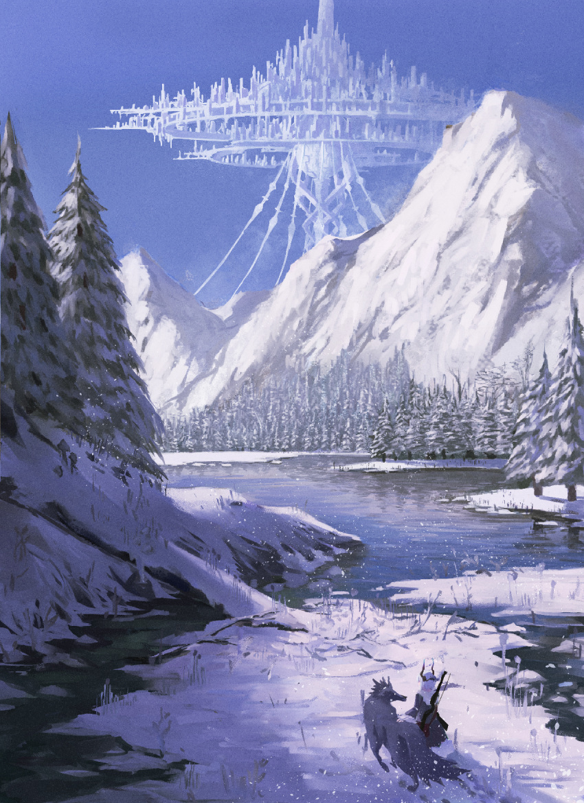 concept_art highres lake mountain original snow tree yofuke/yofu