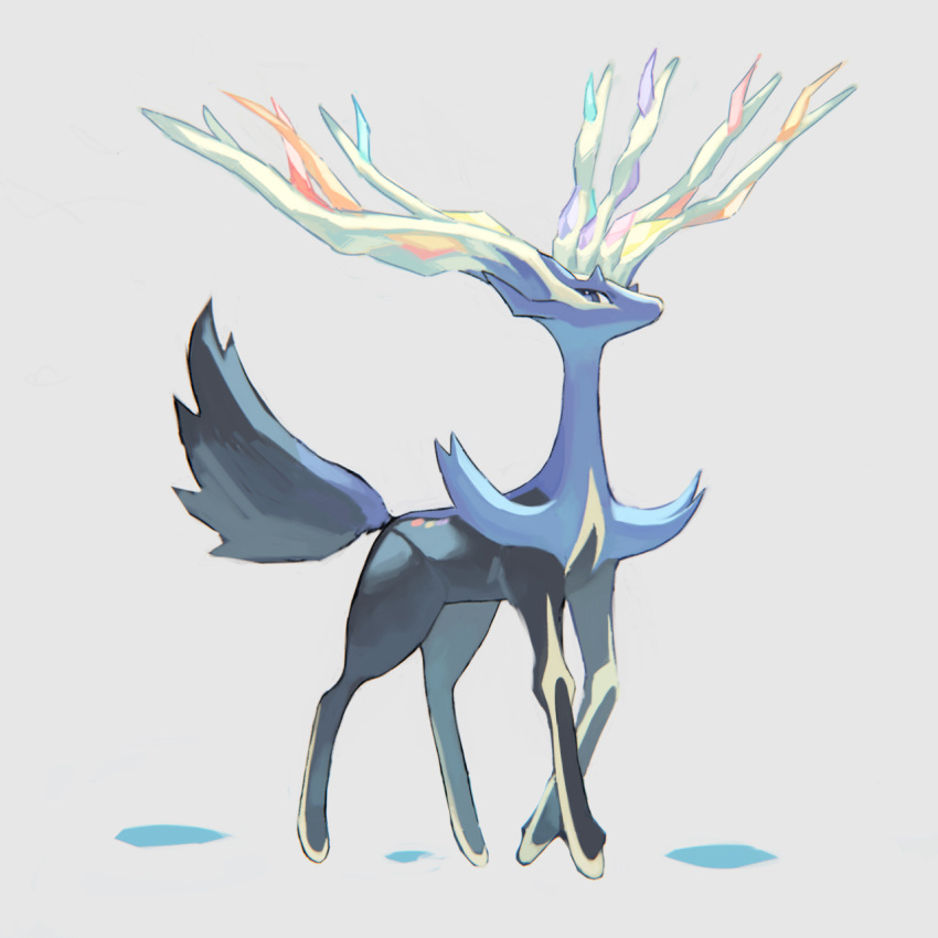 aiueo_(vhzr4444) black_eyes commentary full_body grey_background grey_pupils highres horns looking_at_viewer no_humans pokemon pokemon_(creature) solo standing xerneas