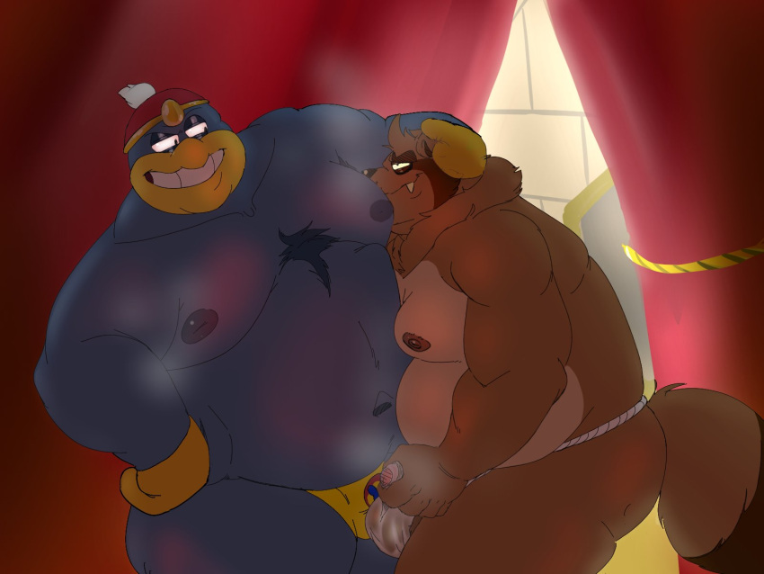 anthro armpit_fetish avian balls bird blue_body booki_(character) brown_body brown_tail canid canine clothing coyotebbbusted duo genitals hi_res king_dedede kirby_(series) male male/male male_anthro mammal moobs musk nintendo nipples obese obese_anthro obese_male overweight overweight_anthro overweight_male penguin penis raccoon_dog tail tanuki teeth translucent translucent_clothing translucent_underwear underwear