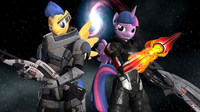 16:9 2021 3d_(artwork) anthro anthrofied armor bioware blue_eyes blue_hair blue_tail commander_shepard cosmic_background cosplay crossover crossover_cosplay detailed_background digital_media_(artwork) duo electronic_arts equid equine eyelashes feathered_wings feathers female female_shepard flash_sentry_(mlp) friendship_is_magic fur garrus_vakarian gun hair hasbro hi_res horn long_tail looking_at_viewer male mammal mass_effect multicolored_hair multicolored_tail my_little_pony mythological_creature mythological_equine mythology n7 omni-blade pegasus pink_hair pink_tail purple_body purple_eyes purple_fur purple_hair purple_tail ranged_weapon rifle short_tail smile sniper_rifle source_filmmaker space space_background tail teeth that1guy twilight_sparkle_(mlp) unicorn_horn visor weapon widescreen winged_unicorn wings yellow_body yellow_fur