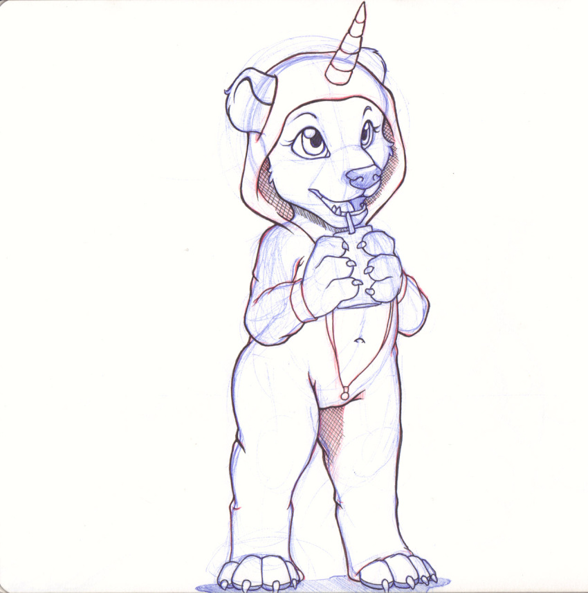 2024 4_fingers 4_toes anthro bear clothed clothing fake_horns feet female fingers guide_lines hi_res holding_object hood juice_box mammal navel onesie simple_background sogaroth solo standing toes white_background