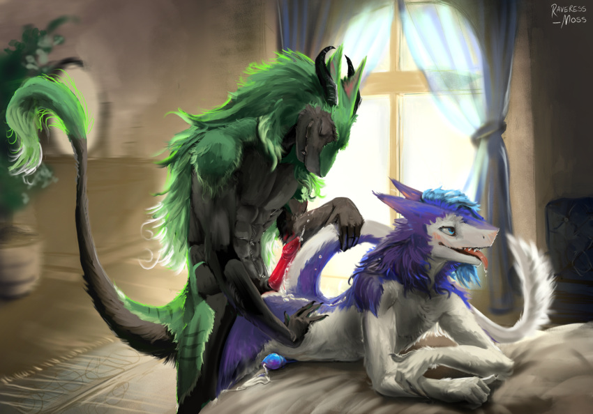 anonymous_artist anthro aroused black_body black_fur blue_body blue_fur bodily_fluids butt butt_grab casual_sex cum digital_media_(artwork) duo erection eyes_closed fur genital_fluids genitals green_body green_fur hand_on_butt hi_res horn male male/male male_penetrated male_penetrating male_penetrating_male muscular muscular_male nude open_mouth penetration penis sergal sex signature smile tail tail_grab text tongue tongue_out white_body white_fur window