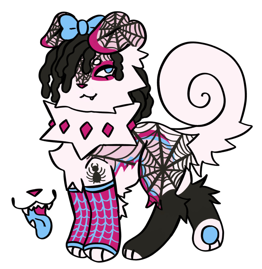 2024 alternate_version_at_source arachnid arm_warmers armwear arthropod arthropod_webbing bow_(feature) clothing fakemon female feral feral_with_hair generation_7_pokemon hair hi_res jackrabbit_(artist) nintendo pawpads pokemon pokemon_(species) rockruff simplified_pawpads solo spider spider_web