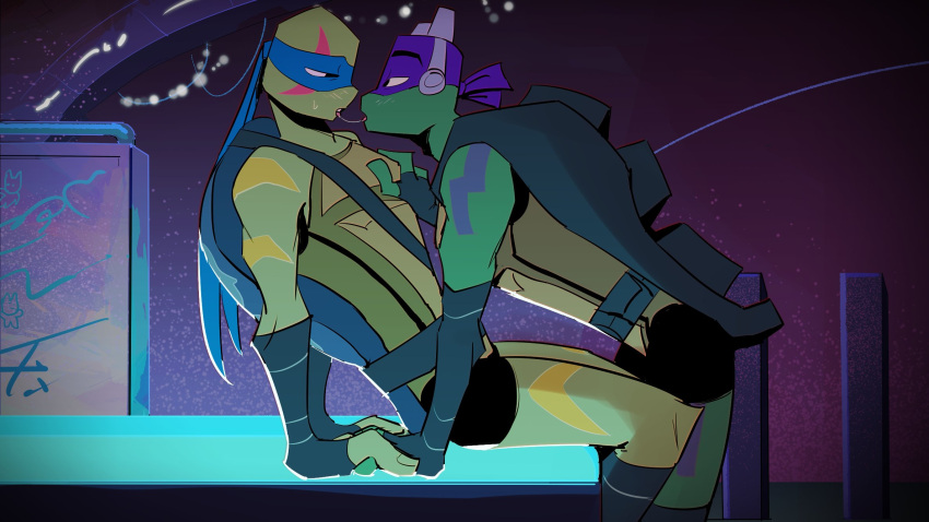 bandanna bodily_fluids brother_(lore) brothers_(lore) donatello_(tmnt) duo eye_contact hand_holding hi_res incest_(lore) inside kerchief kissing leonardo_(tmnt) looking_at_another male male/male reptile rise_of_the_teenage_mutant_ninja_turtles romantic rot_onsen saliva saliva_string scalie sibling_(lore) teenage_mutant_ninja_turtles turtle