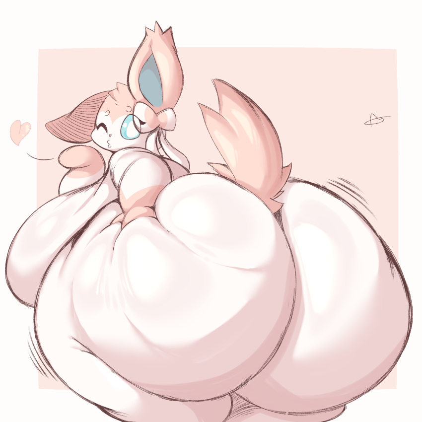 &lt;3 big_breasts big_butt blowing_kiss breasts butt eeveelution female generation_6_pokemon hand_on_butt hi_res huge_breasts huge_butt hyper hyper_breasts hyper_butt lightmizano nintendo pokemon pokemon_(species) short_stack simple_background solo sylveon thick_thighs