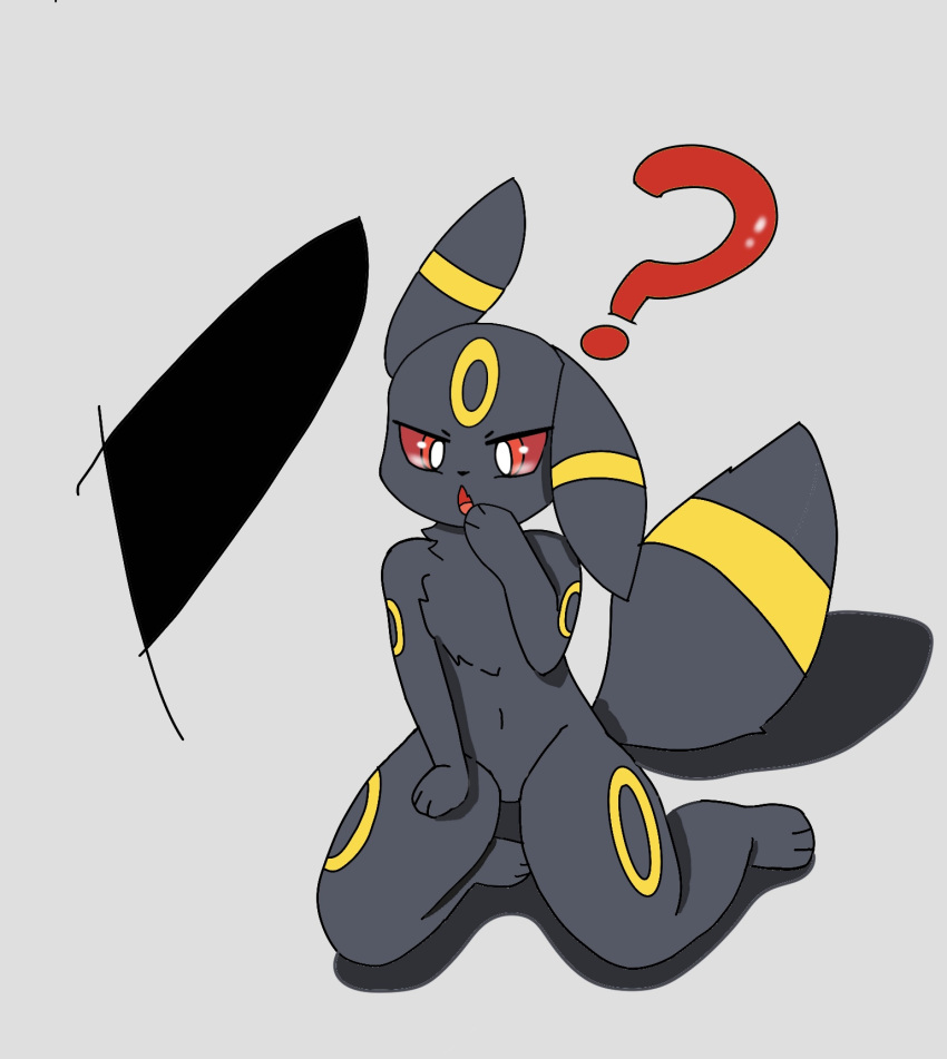 anthro duo eeveelution genitals grey_background hi_res kneeling male male/male nintendo penis pok&eacute;mon pok&eacute;mon_(species) pok&eacute;morph question_mark red_eyes simple_background umbreon video_games vitamin500