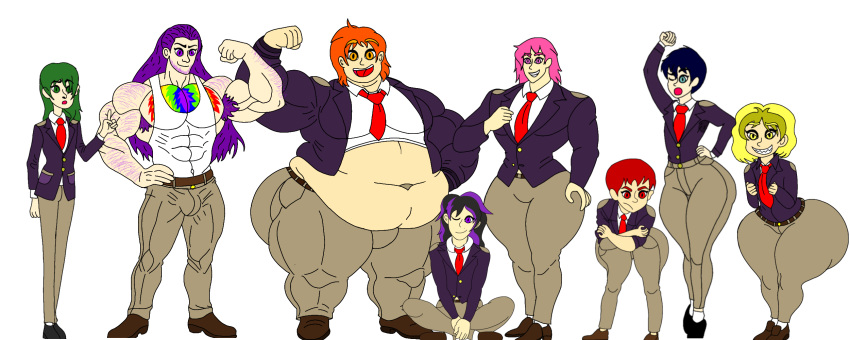 belly big_belly big_butt big_muscles blue bulge butt clothing demon envy gluttony greed green group hi_res huge_belly huge_butt huge_muscles human hyper hyper_belly hyper_butt hyper_features hyper_muscles lust male mammal muscular orange pilosan pink pride purple red refs school_uniform sloth thick_thighs uniform wrath xenarthran yellow