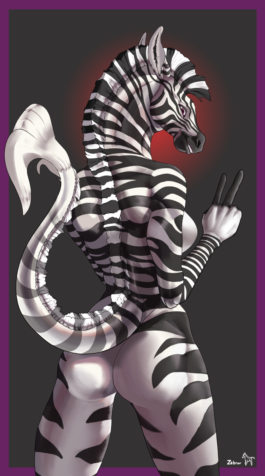 anthro big_butt butt equid equine erba female hi_res looking_at_viewer looking_back mammal nude smile solo striped_body stripes zebra zebrov
