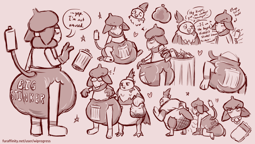 &lt;3 anthro close-up dialogue diaper embarrassed feces hi_res kanpekina messy_diaper monochrome nintendo pacifier pok&eacute;mon pok&eacute;mon_(species) simple_background sketch sketch_page smeargle sniffing sniffing_diaper soiling speech_bubble spray_can star stink_lines story story_in_description trash trash_bag trash_can video_games vullaby watermark wiprogress