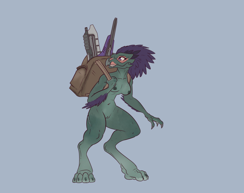 2022 absurd_res alien alorix backpack breasts female genitals halo halo_(series) hi_res humanoid kig-yar microsoft nude pussy scalie solo t'vaoan video_games weapon xbox_game_studios
