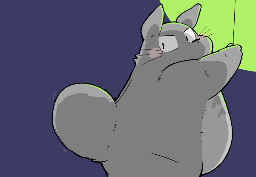 2022 anthro belly big_belly biped black_nose blush gayousi7 ghibli grey_body hi_res kemono my_neighbor_totoro overweight solo totoro