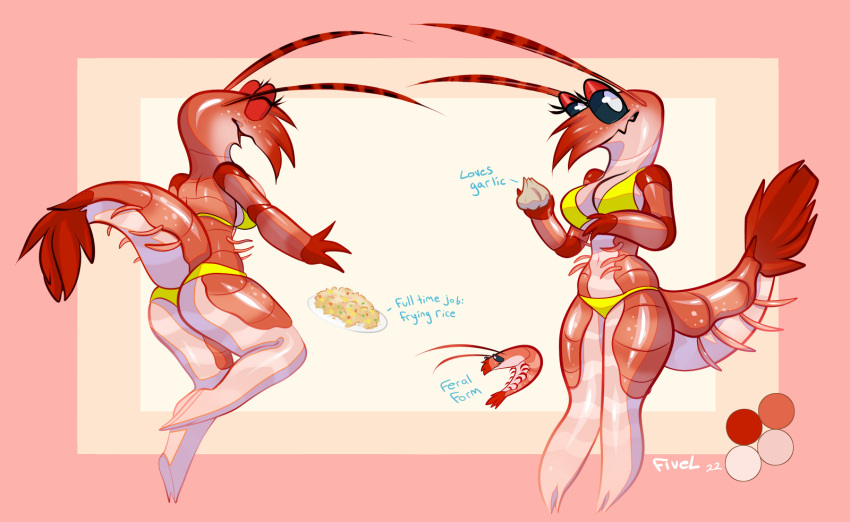 2022 anthro arthropod bikini breasts clothed clothing crustacean digital_media_(artwork) eyelashes feet female fingers fivel hi_res marine model_sheet non-mammal_breasts shrimp solo swimwear toes