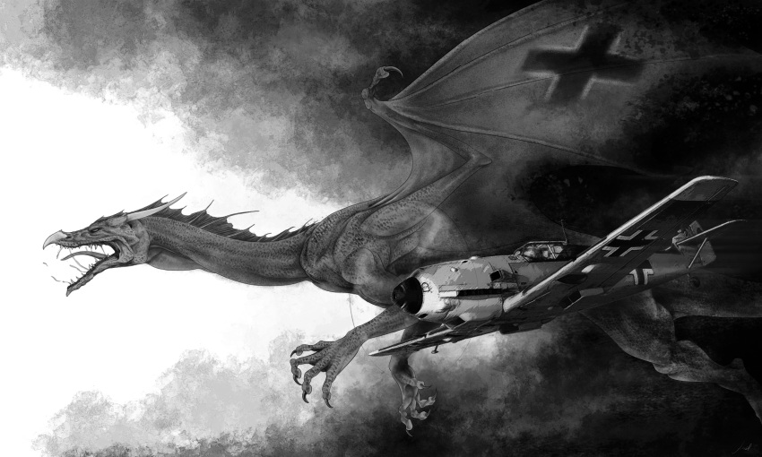 absurd_res aircraft airplane book dragon fantasy fiction germany hi_res historyinillustrations luftwaffe messerschmitt monika_arnott world_war_2